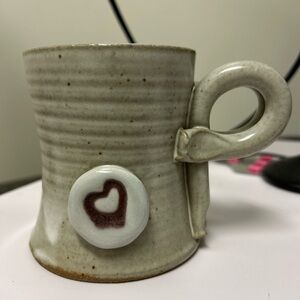 Handcrafted Ceramic Mug with Heart Design - Cream